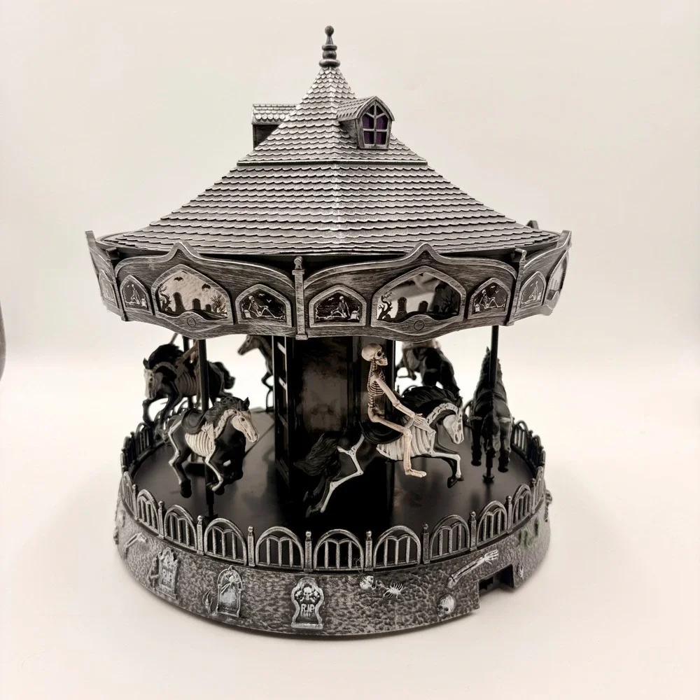 Toil and Trouble Halloween Carousel LED Light Up Rotating Spooky Gothic Decor